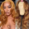 Honey Blonde Colored Body Wave U Parte de cabelos humanos Médio/lado aberto para mulheres Máquina completa de cor de gengibre u forma 250% 30 polegadas