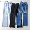 Geript denim rechte brede poot jeans stijlvolle blauwe straat lange broek zwarte vrouwelijke vrouw herfst lente y2k fp om van T220728 te houden
