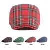 Wuaumx Fashion Fine Stripe Grid Berets Hat Women Men Spring Summer Plaid Visors Red Green Blue Duck Mouth Fishbone Flat Cap J220722