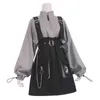 2020 Retro Vintage Women Gothic Girls Punk Mini Dress High Waist Long Sleeve Hat Collar Sexy Gry Black Lolita Plus Size Jurken G1214