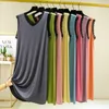 Ropa de dormir para mujer Vestido de verano para mujer Coreano con cuello en V Chaleco de encaje modal Camisón Camisón sin mangas de longitud media Camisón suelto Ropa de casa Mujer Camisón