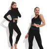 2Women's Racksuit Yoga Set Wording Woman Sportswear Gym Clothing Fitness Long Sleeve Crop Top High Weist Suppings Suits 220513