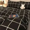 Cartoon Strawberry Biscuit Bear Graffiti Four-piece Set Quilt Cover Single Bedding Black and White Suit More Size