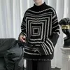 Erkek Mock Boyun Sweaters Tasarımı Harajuku High Street Uzun Kollu Gevşek Kazak S-3XL BF Örme Sokak Giyim Vintage Striped Jumper L220801