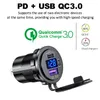 Waterproof Car Quick Charger QC3.0 USB 18W 12V/24V SUV Led Display Fast Charger Type C PD Outlet Usb Slot Power Outlet Plug