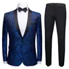 Costumes pour hommes Blazers Hommes Mode Châle Revers 2 Pièces Ensemble Rouge Bleu Blanc Noir Mariage Groom Qualité Jacquard Banquet Tuxedo1