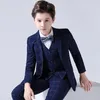 Spring Top Quality Big Boys Wedding Plaid Suits Teenager Kids Formal Tuxedo Dress Children Blazer Party Performance CostumeH152 220808