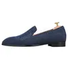 Chaussures habillées en Denim bleu marine pour hommes, mocassins, pantoufles, semelle intérieure en cuir respirante, grande taille, Style d'été