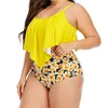 Traje de baño para mujer, conjunto de Bikini de cintura alta con volantes estampados, traje de baño de dos piezas para mujer, ropa de playa Sexy de talla grande 4XL/5XL, traje de baño para mujer