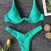 Sexig Neon V Bar Underwired Bikini Female Ribbed Swimsuit Women Thong Badkläder Två stycken Set Push Up Bathing Suit 220705