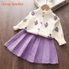 Berenleider babymeisjes kleren set herfst winter cartoon druiven kleding kinderen gebreide zoete outfit kinderen pak 220507