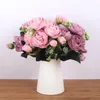 Dekoracyjne kwiaty wieńce 30 cm róża różowa różowa piwonia sztuczny bukiet 5 duży głowica 4 mały pączek fałszywy na wesele dekoracje świąteczne gif