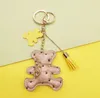 Teddy Bear Key Chains Animal Design Tassel Keychains Ring Charms PU Leather Car Keys Holder Bag Pendant Wristlet Keyring Accessories Jewelry Gifts for Lover