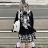 Houzhou Gothic Mall goth xadrez xadrez Mulheres Harajuku Punk Rivet Black Dupla-Camada Alta-cintura Mini Saias Academia Escuro Grunge 220322