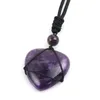 Pierre naturelle Rose Rose cristal améthystes coeur forme pendentif colliers guérison cristal Quartz Reiki corde enveloppé collier de pierre