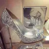 Crystal Shoes Pointed Toe High Heeled Wedding Dress Low Pregnant Women Red Bride Pumps Two Wear 220520