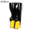 Sorbern Fetish Woman Wedge Heelless Boots Plus Storlek Låsbar Zipper Exotiska Heels Crossdresser Platform Womens Knee High Boots