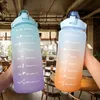 2L Large Capacity Water Bottle Straw Cup High Temperature Plastic Water Cup Time Scale Frosted Outdoor Sports Student Couple Cup 220531