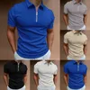 2022 été gaufre couleur unie Golf Polos T-shirt pour hommes coupe ajustée fermeture éclair revers manches courtes décontracté ajustement Polos t-shirts PLS-80