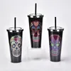 24oz Acryl Creatieve Skull Tumbler Koffie Beker Dubbele Muur Geïsoleerde Water Cups Tapered Slanke DIY Cup Car Office Mok Halloween