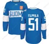 Sj98 2016 World Cup of Hockey Finland Team Shirt Komarov Granlund Haula Ristolainen Filppula Vatanen Rask Jokinen Heren Dames Jeugd Custom Hoceky