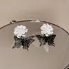 Korean Elegant Resin White Flower Dangle Earrings For Women Girls Fashion Black Hollow Butterfly Pendientes Jewelry