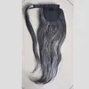 Natuurlijk grijze paardenstaart haarstuk wraps drawstring naadloze clip in grijze paardenstaarten verlenging cuticle uitgelijnde haren 120 g