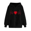 Women's Hoodies & Sweatshirts Heartbeat Harajuku Graphic Black Hoodie Pull Femme Sudaderas Con Capucha Korean Fashion Friends Kpop Blouse Mo