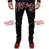 Yeni Erkek Sıkı Yırtık Skinny Jeans Hip Hop Ince Delik Siyah Pantolon Punk Mektup Rhinestones Streetwear Erkekler Kot Kalem Pantolon