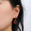 Boucles d'oreilles pendantes en forme de cœur rouge pour femmes, lustre élégant, pendentif d'amour, bijoux de fête en or