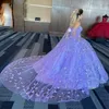 Lavanda Lilás Butterfly Quinceanera Vestidos com Long Cape Wrap 2022 Applique Floral Lace-up Espartilho Vestido Para 15 Anos