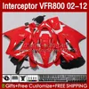 Nadwozie dla Hondy Czerwony Czarny Interceptor VFR 800 VFR800 RR CC 800RR 02-12 Body 129NO.53 800CC VFR800RR 02 2002 2003 2004 2004 2005 2006 2007 VFR-800 08 09 10 11 12 Łwycenia