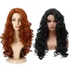 2色の女性の長いオレンジカーリー波の髪のかつらレディースネイチャーパーティーコスプレフルウィッグ