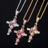 Männer Halskette Hip Hop 14k Vergoldung Anhänger Jesus Kreuz Halsketten Mann Bling Iced Out 24 Zoll Edelstahl Kette Hiphop 3A Zirkonia Stein Unisex Halskette