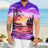 メンズカジュアルシャツパープルランニングシャツメンメンズ春夏花柄のビーチトロピカルボタン半袖T