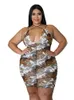 Plus Size Dresses Women Clothing V-collar Printing Sling Midi Dress Sexy Elegant Party Wholesale DropPlus