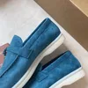 Suede casual schoenen voor dames Loafers met ronde neus Mental Decor Chic Leisure Shoe Designer Luxe merk Flats Slip op dikke zool Trainers loros met doos