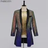 Royal Blue Striped Sequin Long Blazer Jacket Men Nightclub Prom Blazers Mens DJ Stage Cloths for Singers Rock and Roll Comple 220815