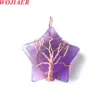 Wojiaer h￤nge europeiska smycken Crystal Natural Stone Wrap Wisdom Tree Rose Gold Star BO976