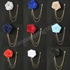 Fabric Rose Flower Brooch Crystal Chain Tassel Men's Suit Lapel Pins Bridegroom Wedding Brooches Fashion Jewelry Accessories