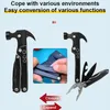 Handverktyg Säkerhet Hammer Skruvmejslar Tång Claw Multitool Knife Plier Tool Nylon Mantel utomhusöverlevnadsficka Hammerhand