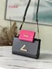 Designer Luxury TWIST MM M59884 Red Fuchsia grained cowhide handbag Smooth cowhide-leather trim Gold hardware Shoulder bag 7A quality