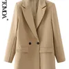 Kpytomoa kadın moda çift göğüslü ofis giymek blazer ceket vintage uzun kollu cepler kadın dış giyim şık vese femme 220812