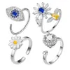 Open Size Rotatable Rings Adjustable Diamond Eye Sunflower Daisy Decompression Ring Micro Zircon Flower Fashion jewelry gift
