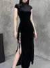 Goth karanlık romantik gotik kadife estetik elbiseler vintage kadınlar siyah bandaj slithem bodycon elbise seksi akşam giyim cheongsam 220521