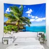 3D Seaside Coconut Tree Landscape Tappeto decorativo Bohemian Art Deco Coperta Tende appese in camera da letto Soggiorno J220804