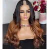 30Inches Long 1x4 Black Roots Ombre Caramel Brown U Part Human Hair Wigs with 6Clips Glueless Opening Remy V Shape Wigs Easy Wear
