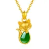 Medallones Moda Lindo Verde Jade Esmeralda Piedras preciosas Collares pendientes para mujeres Chica 18k Color oro Gargantilla Joyería Regalo de cumpleaños