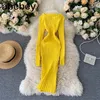 Elastic Knitted Women Dress Autumn Winter O Neck Long Sleeve Basic Bodycon Dress Slim Warm Pullovers Sweater Dress 201008