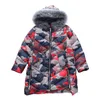 Boys Winter Mid-Length Camouflage Cotton Jacket Boys Letter Print Embroidery Large Fur Collar Hoodie Warm Cotton Jacket J220718